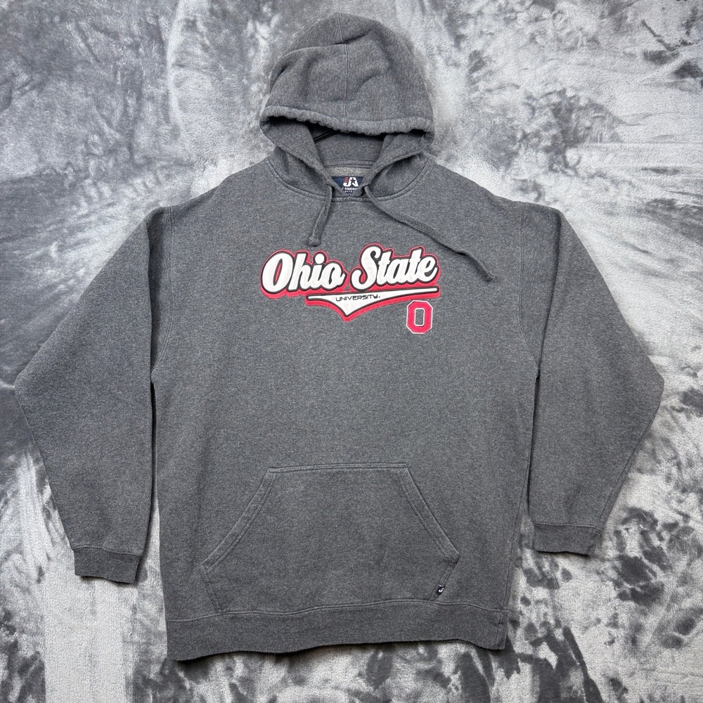 J America Hoodie Mens XXL Gray Ohio State University Embroidered Fleece Pullover